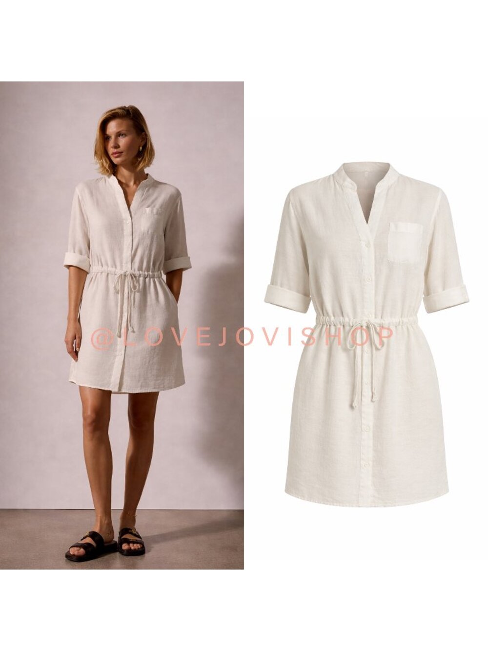 Coastal | James Perse Linen Shirt Dress Tunic | Cream Drawstring Cover Up | 2